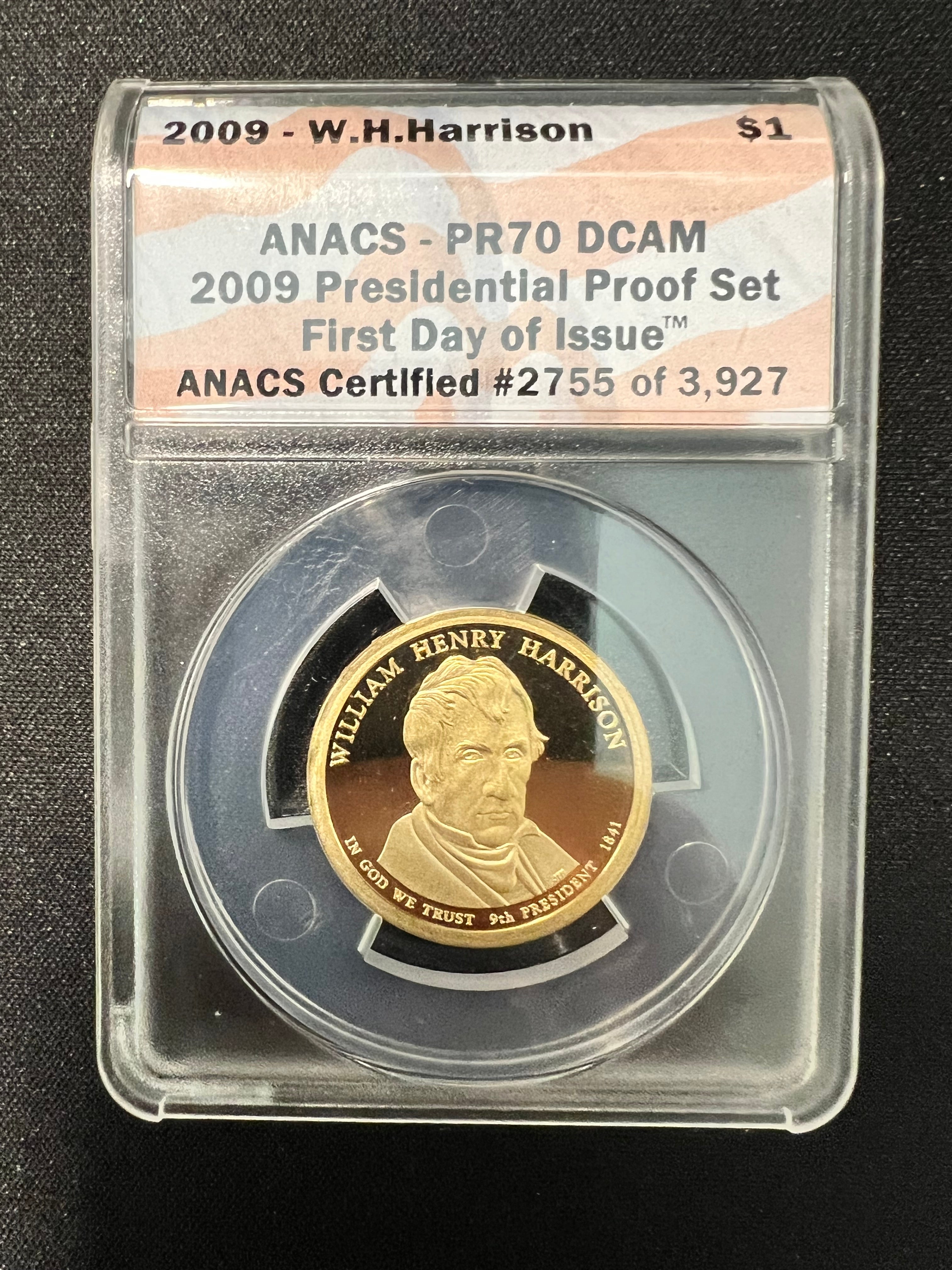 2009 $1 W.H. Harrison ANCS PR70 DCAM First Day of Issue #2755 of 3927