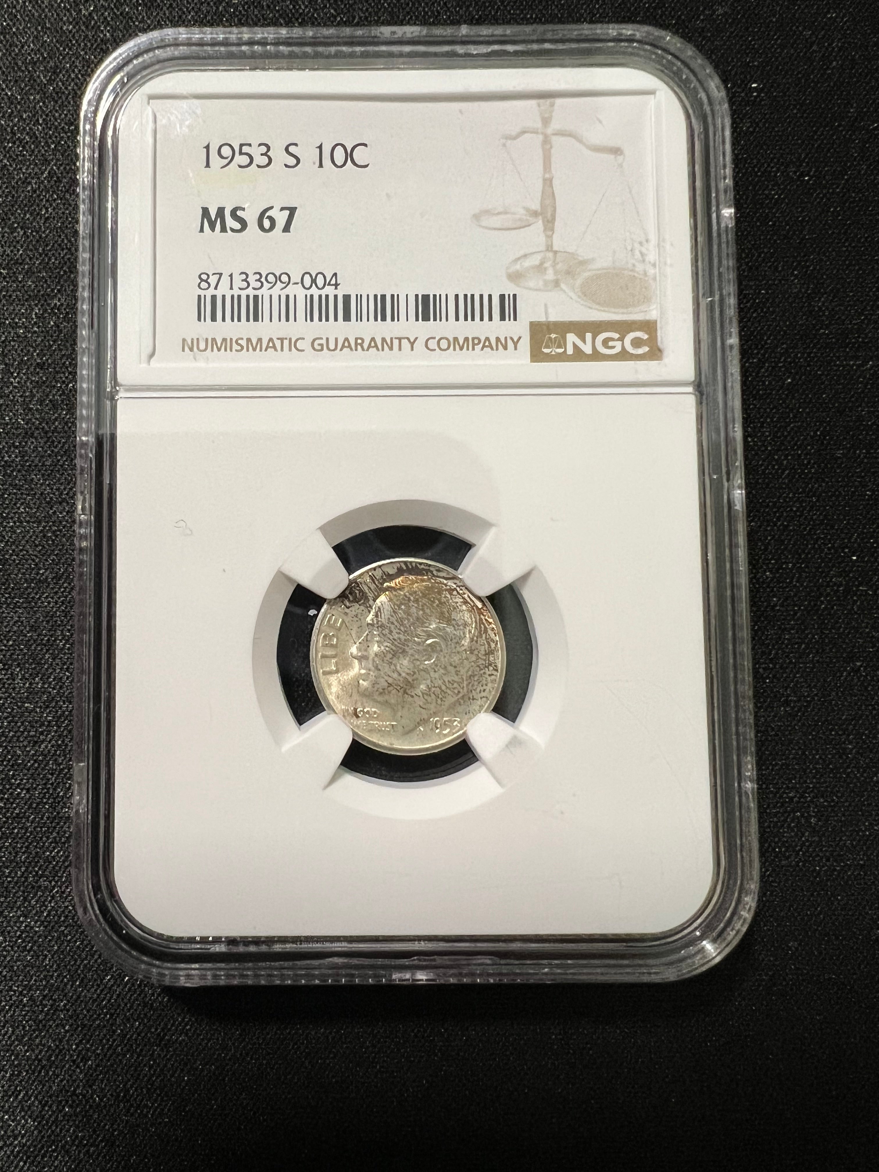 1953 S 10c MS67 Roosevelt Dime